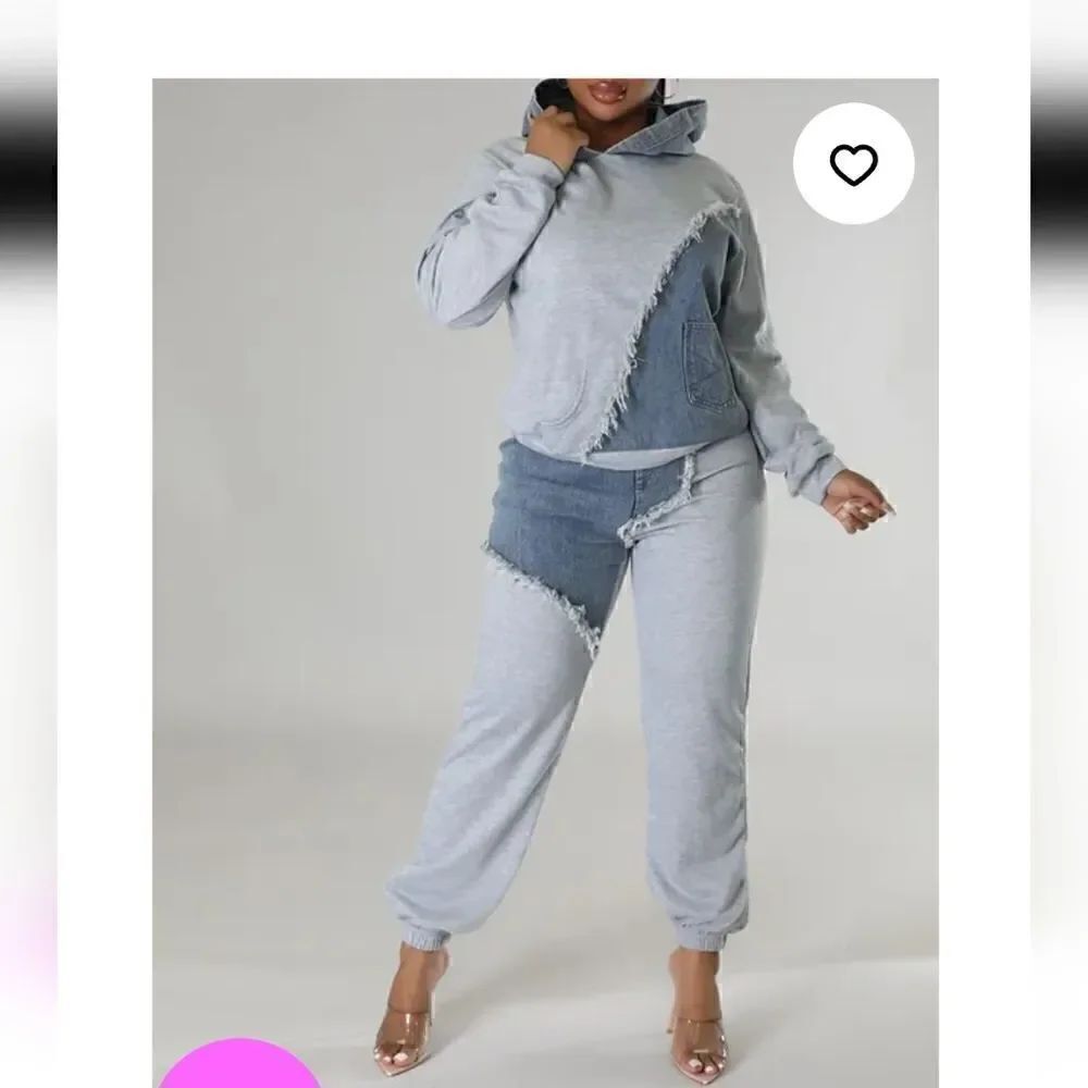 Cherry Mellow French Terry and demin jogger ( sweatshirt not included) (223)